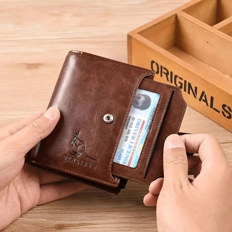 Men's RFID Blocking PU Leather Wallet - Compact Coin Purse & Zippered Business Card Holder