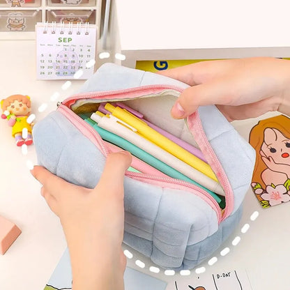 Solid Color Fur Cosmetic Bag – Large Zipper Makeup Organizer for Travel & Storage