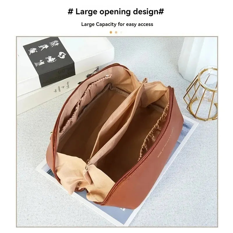 PU Leather Large-Capacity Cosmetic Bag – Waterproof Travel Makeup Storage Pouch