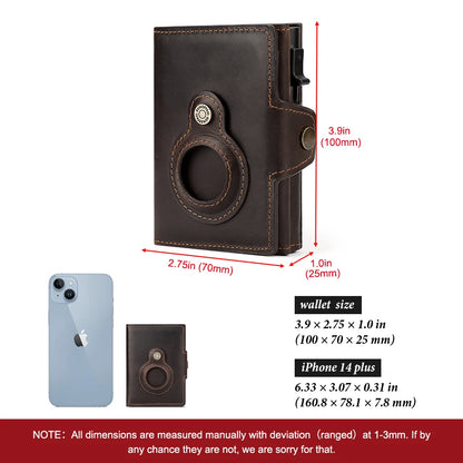 Genuine Leather RFID Blocking Pop-Out Smart Wallet – Luxury AirTag-Compatible Purse Set