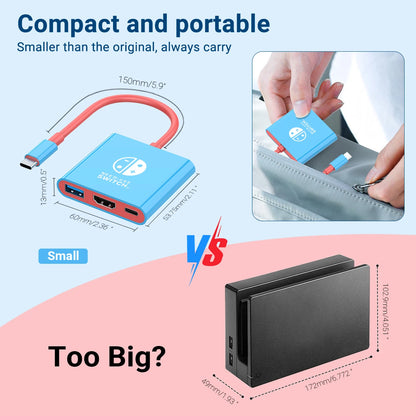 Portable Nintendo Switch Docking Station - 3-in-1 USB-C Hub with HDMI and USB 3.0 for Travel and Gaming