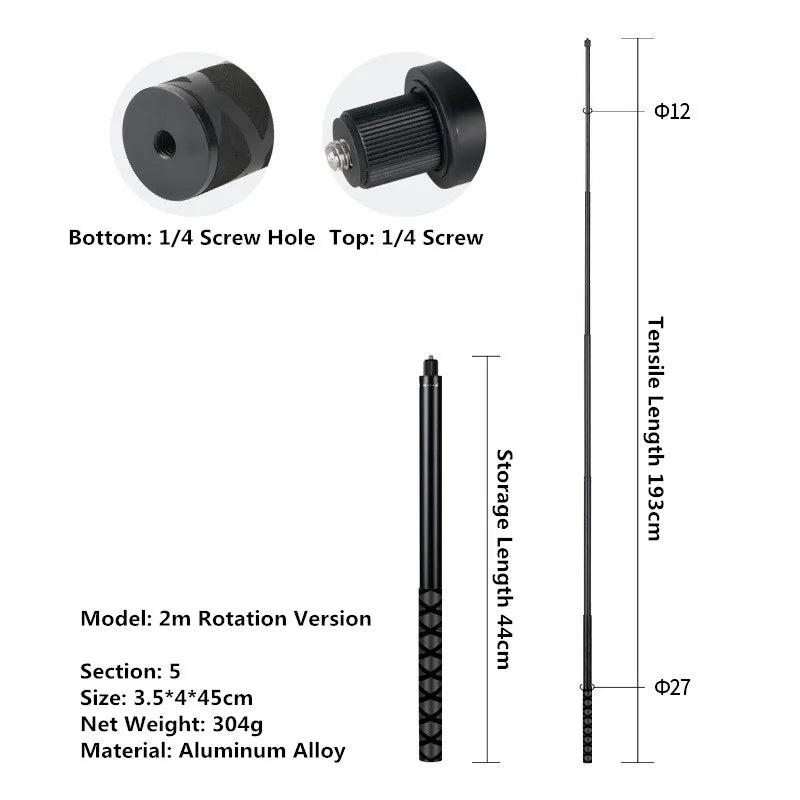 SZKOSTON Invisible Selfie Stick for Insta360 and DJI Action Cameras - 3m Extendable Stick for Dynamic Shots