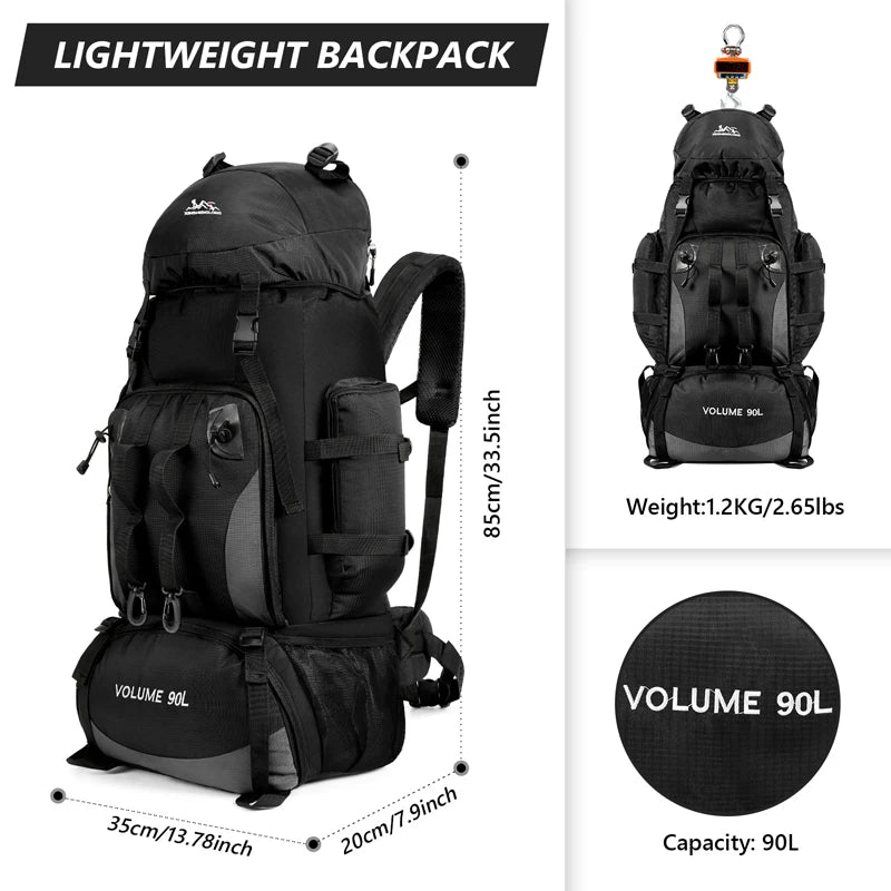 90L Large-Capacity Waterproof Hiking and Camping Backpack
