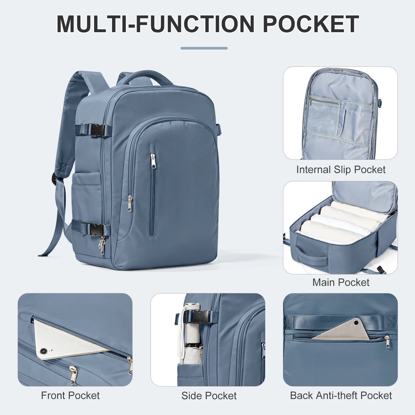 FLCC Large Capacity Travel Laptop Backpack for Women and Men - Airline-Approved Cabin Backpack for EasyJet and Ryanair