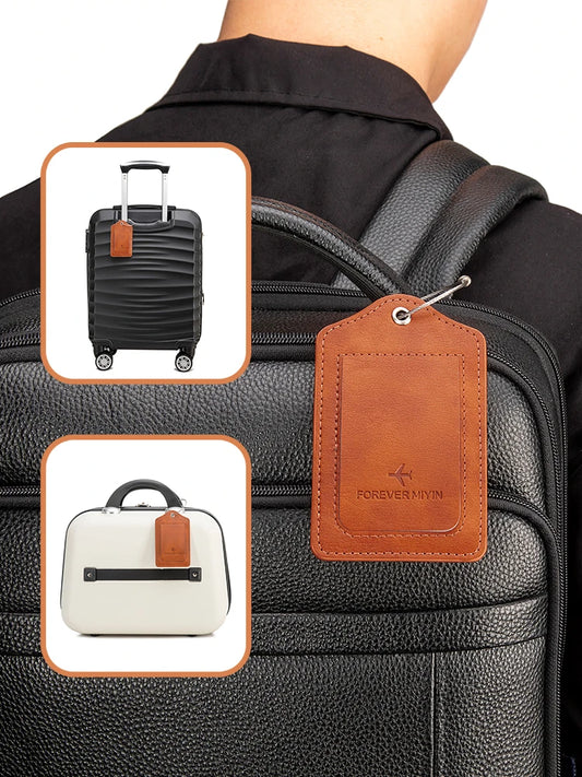 PU Leather Luggage Tag with Privacy Protection and Anti-Loss Wire Rope Loop – Ideal for Luggage and Travel Bags