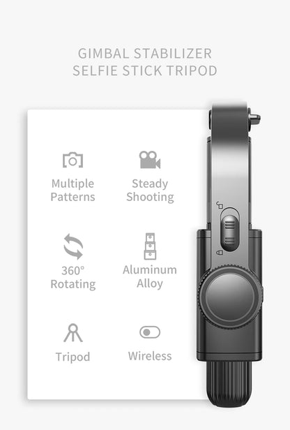 Handheld 1-Axis Gimbal Stabilizer with Selfie Stick & Tripod Stand - Wireless Bluetooth Remote for iPhone and Android