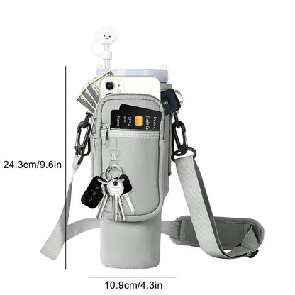 Adjustable Water Bottle Holder Bag with Shoulder Strap and Multi-Pockets – Compatible with Stanley 40oz Cup