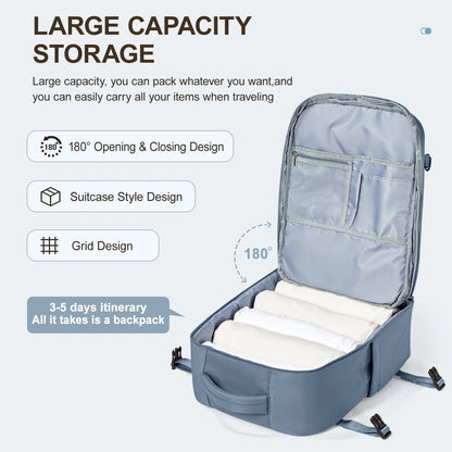 FLCC Large Capacity Travel Laptop Backpack for Women and Men - Airline-Approved Cabin Backpack for EasyJet and Ryanair