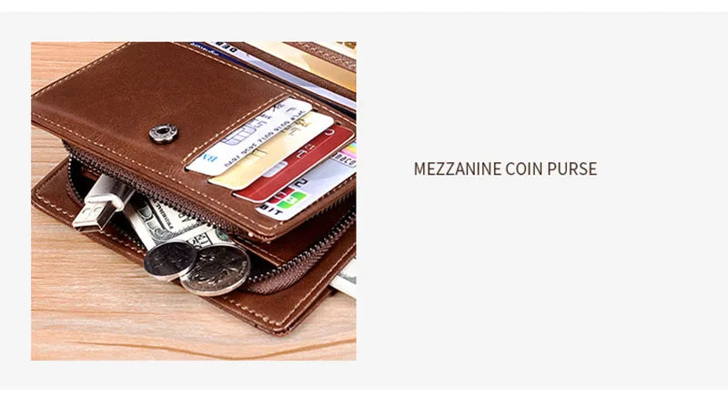 Men's RFID Blocking PU Leather Wallet - Compact Coin Purse & Zippered Business Card Holder