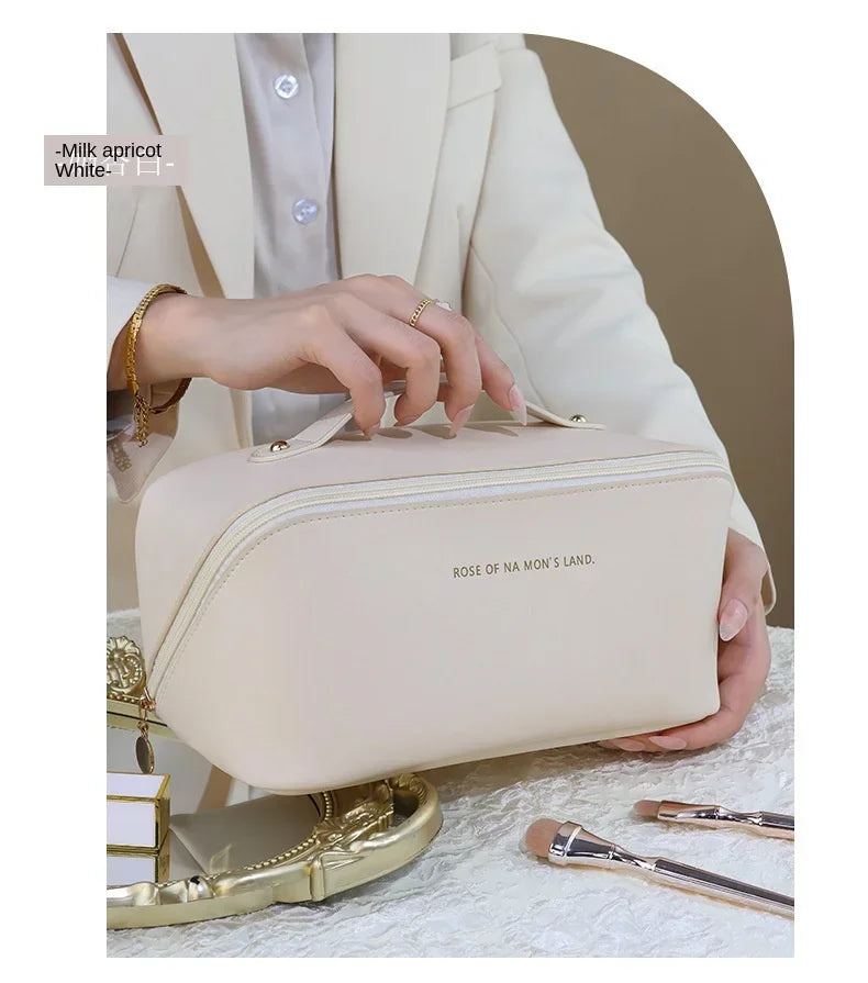 PU Leather Large-Capacity Cosmetic Bag – Waterproof Travel Makeup Storage Pouch