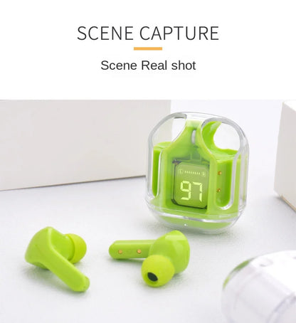 TWS Wireless Earphones with Transparent Design – Bluetooth 5.3 In-Ear Headset with ENC and LED Power Display