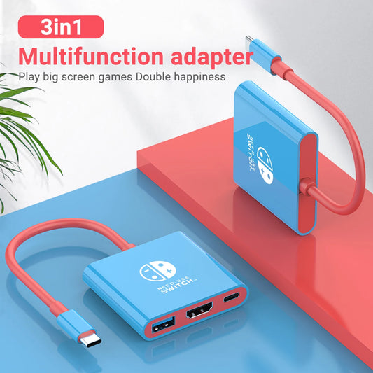 Portable Nintendo Switch Docking Station - 3-in-1 USB-C Hub with HDMI and USB 3.0 for Travel and Gaming