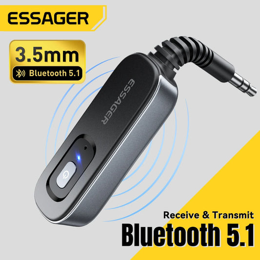 Essager Bluetooth 5.1 Audio Receiver & Transmitter – 3.5MM AUX with Mic for PC, TV, Car Speakers, and More