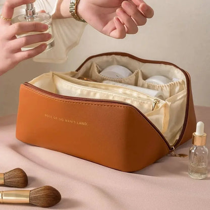 PU Leather Large-Capacity Cosmetic Bag – Waterproof Travel Makeup Storage Pouch