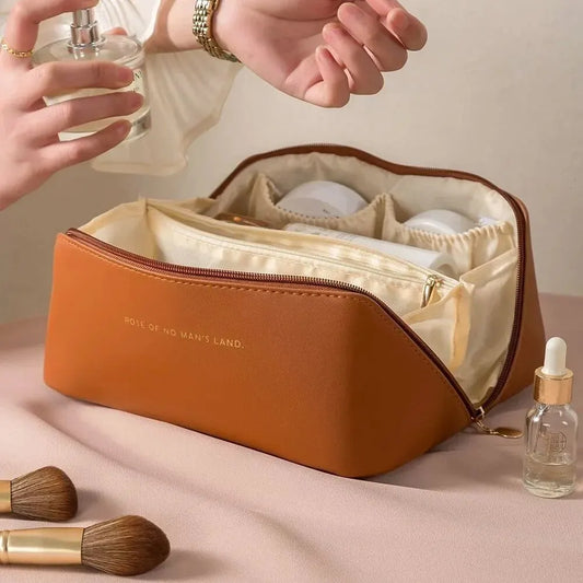 PU Leather Large-Capacity Cosmetic Bag – Waterproof Travel Makeup Storage Pouch
