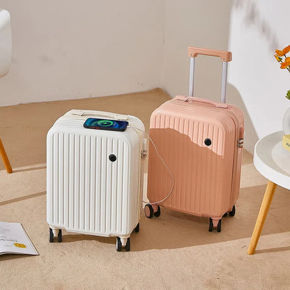 18 Inch Travel Suitcase Multifunctional Suitcase Boarding Box Student Trolley Password Case Rolling Luggage Bag with Cup Holder