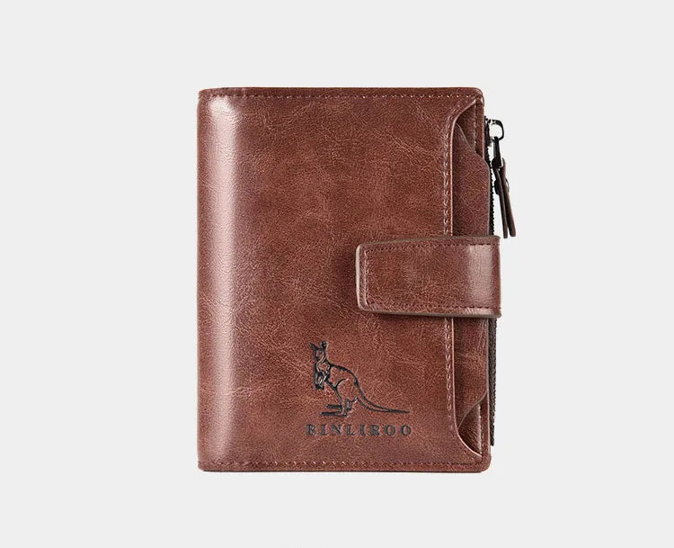 Men's RFID Blocking PU Leather Wallet - Compact Coin Purse & Zippered Business Card Holder