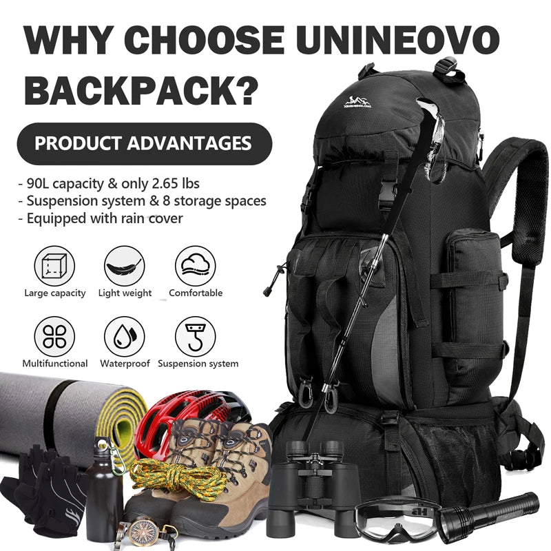 90L Large-Capacity Waterproof Hiking and Camping Backpack