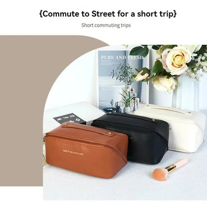 PU Leather Large-Capacity Cosmetic Bag – Waterproof Travel Makeup Storage Pouch