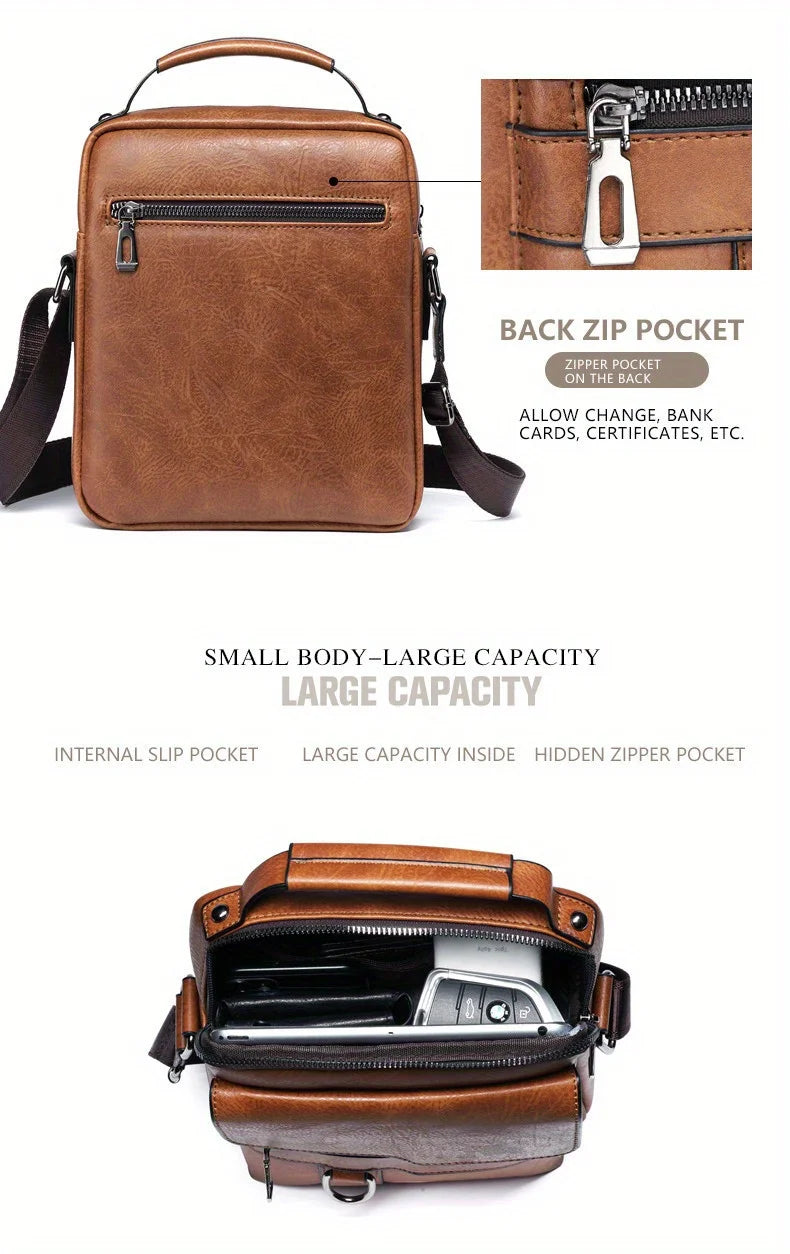 Men’s PU Leather Shoulder Bag for 9.7” iPad - Compact, Stylish, and Versatile Crossbody Bag