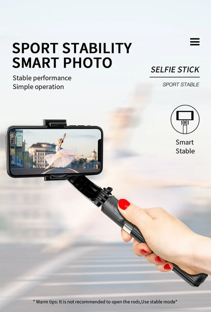 Handheld 1-Axis Gimbal Stabilizer with Selfie Stick & Tripod Stand - Wireless Bluetooth Remote for iPhone and Android