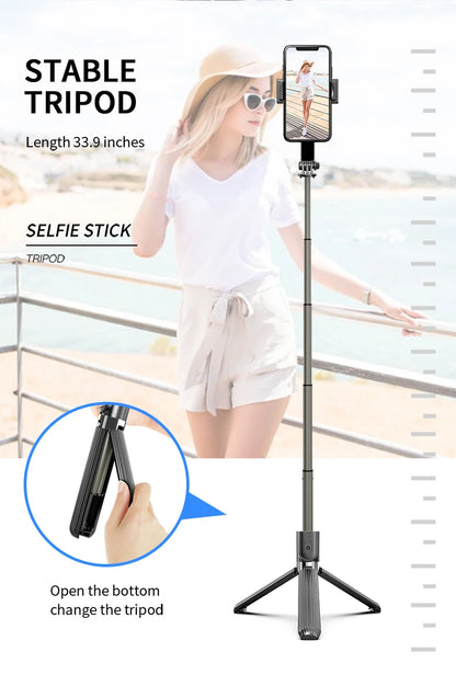 Handheld 1-Axis Gimbal Stabilizer with Selfie Stick & Tripod Stand - Wireless Bluetooth Remote for iPhone and Android