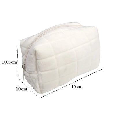 Solid Color Fur Cosmetic Bag – Large Zipper Makeup Organizer for Travel & Storage