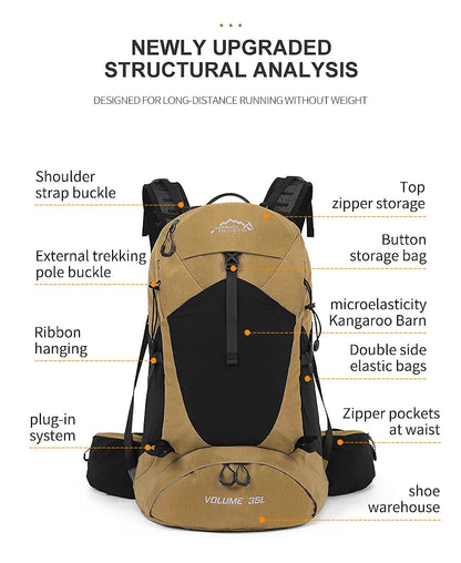 35L Mountaineering Backpack - Waterproof Outdoor Sports Bag for Men and Women, Ideal for Camping, Hiking, and Rain Protection