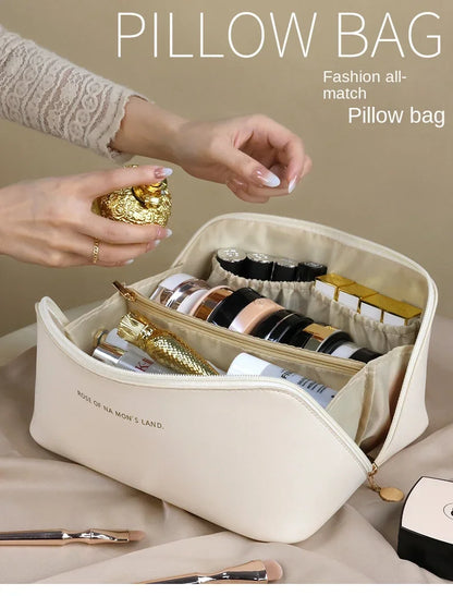 PU Leather Large-Capacity Cosmetic Bag – Waterproof Travel Makeup Storage Pouch