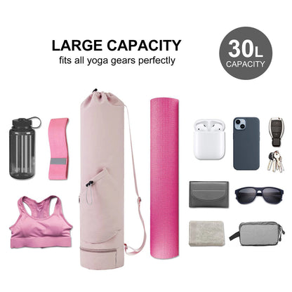 Yoga Mat Bag with Water Bottle Pocket & Wet Bag – 30L Capacity with Shoulder Strap