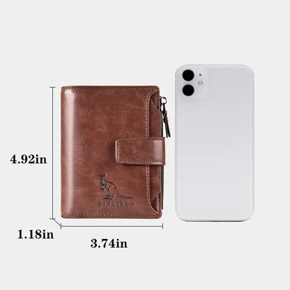 Men's RFID Blocking PU Leather Wallet - Compact Coin Purse & Zippered Business Card Holder