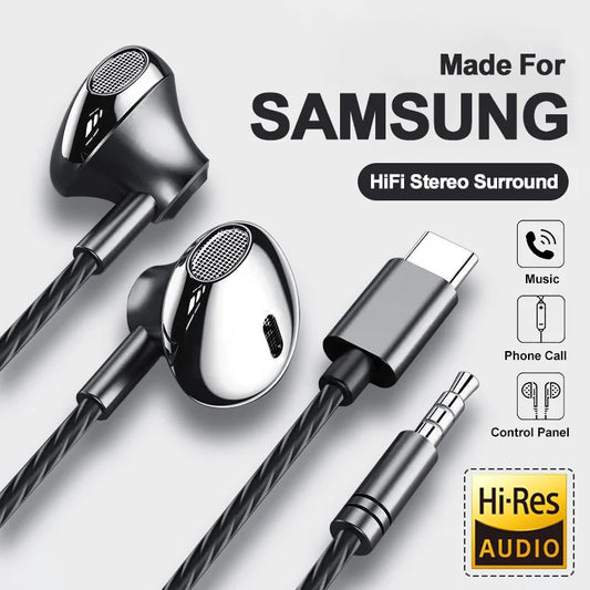 USB Type-C HiFi Stereo Earbuds with Volume Control and Mic – Wired In-Ear Headphones for Galaxy S24, iPhone 15 Pro Max, and More