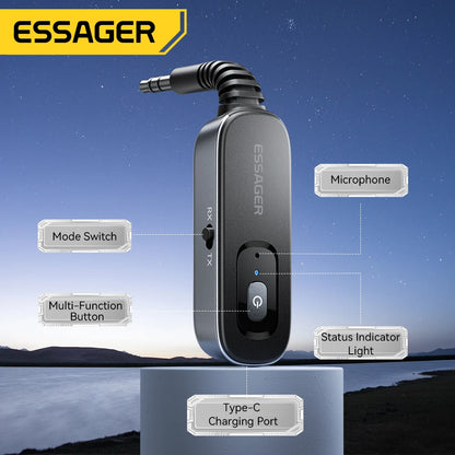 Essager Bluetooth 5.1 Audio Receiver & Transmitter – 3.5MM AUX with Mic for PC, TV, Car Speakers, and More