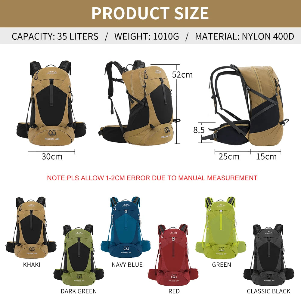 35L Mountaineering Backpack - Waterproof Outdoor Sports Bag for Men and Women, Ideal for Camping, Hiking, and Rain Protection