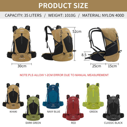 35L Mountaineering Backpack - Waterproof Outdoor Sports Bag for Men and Women, Ideal for Camping, Hiking, and Rain Protection