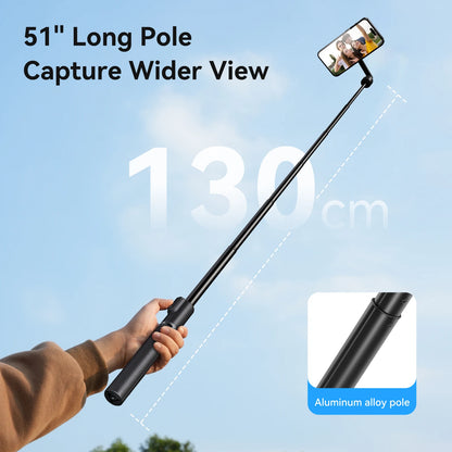 TELESIN 1.3M Magnetic Selfie Stick Tripod with Bluetooth Remote – Perfect for iPhone, Xiaomi, Huawei, Samsung, and Smartphones