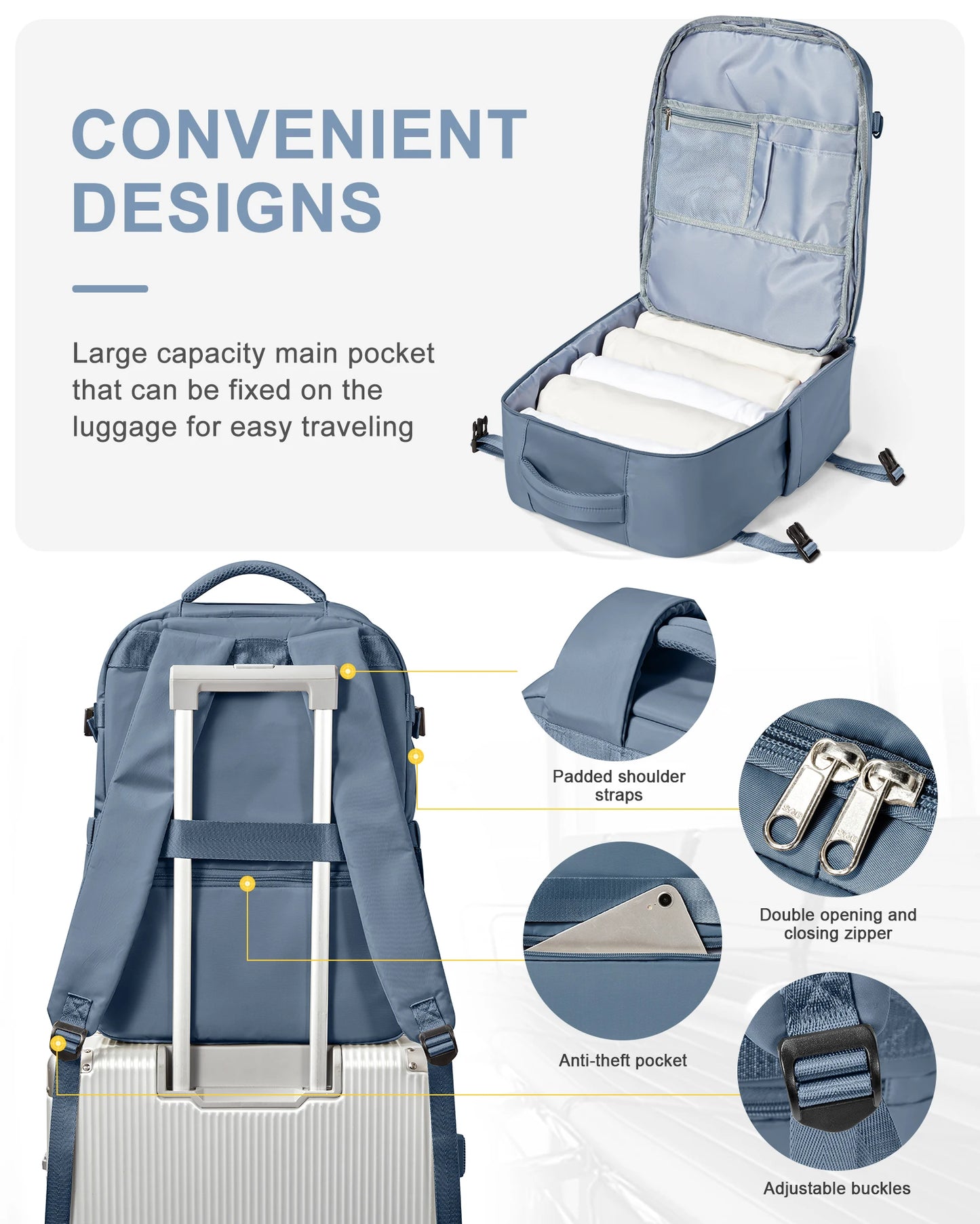 FLCC Large Capacity Travel Laptop Backpack for Women and Men - Airline-Approved Cabin Backpack for EasyJet and Ryanair