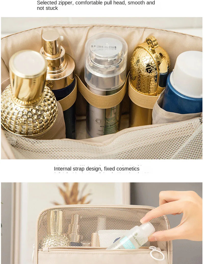 Waterproof Travel Makeup Bag with Hook – High-Quality Toiletries Organizer for Women