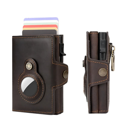 Genuine Leather RFID Blocking Pop-Out Smart Wallet – Luxury AirTag-Compatible Purse Set
