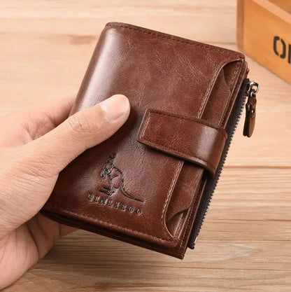 Men's RFID Blocking PU Leather Wallet - Compact Coin Purse & Zippered Business Card Holder