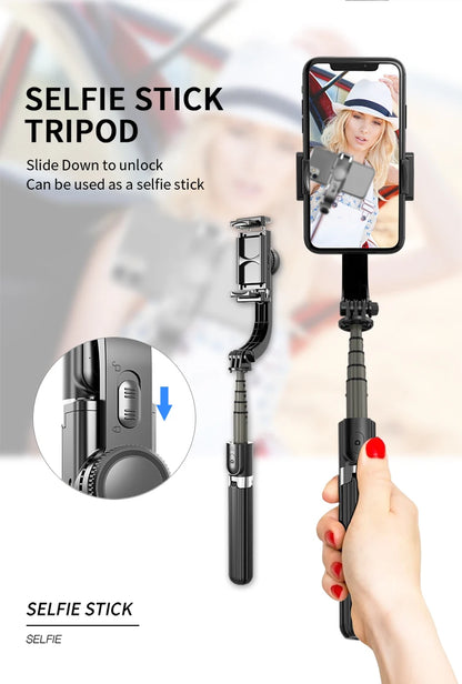 Handheld 1-Axis Gimbal Stabilizer with Selfie Stick & Tripod Stand - Wireless Bluetooth Remote for iPhone and Android