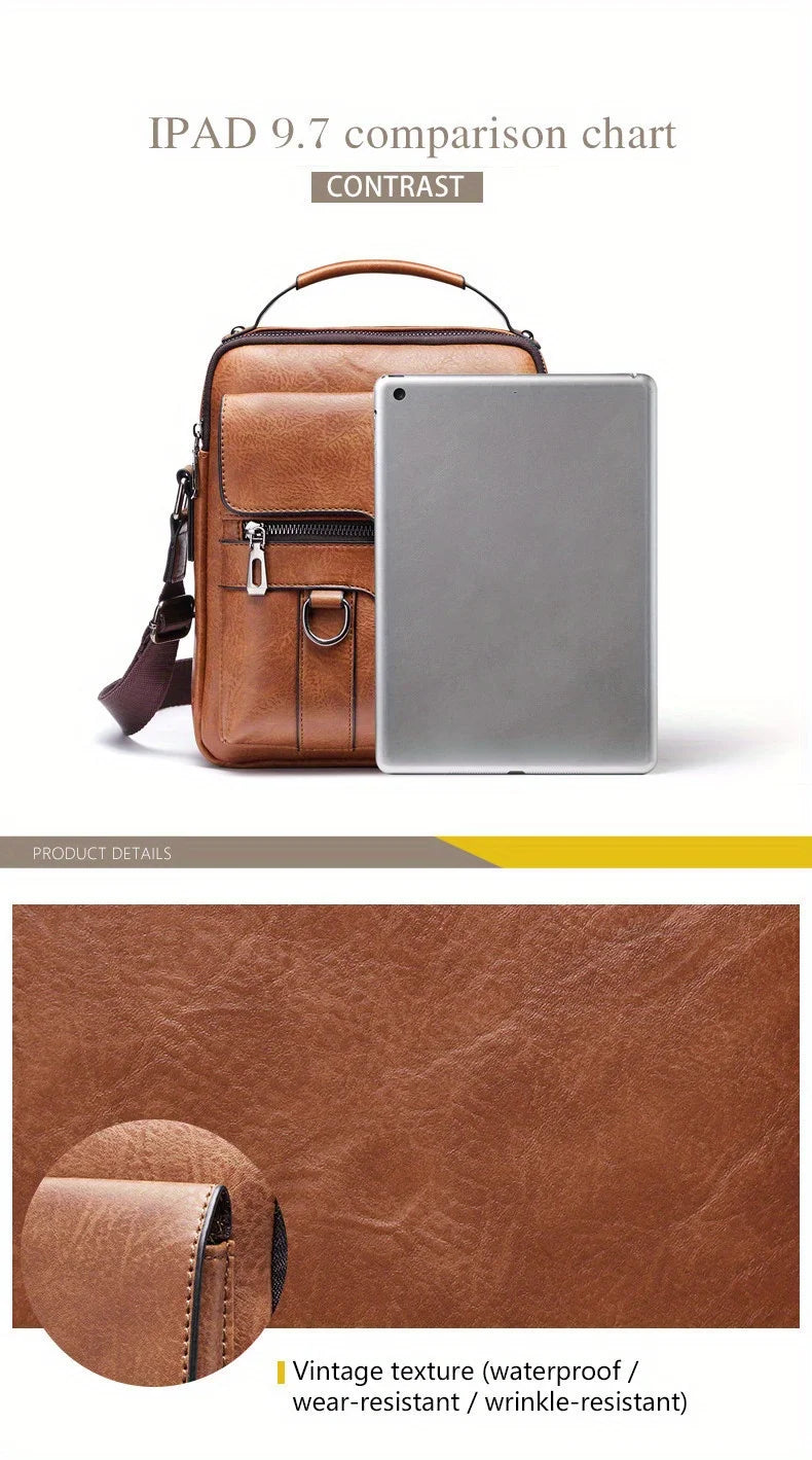 Men’s PU Leather Shoulder Bag for 9.7” iPad - Compact, Stylish, and Versatile Crossbody Bag