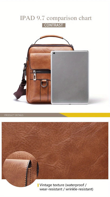 Men’s PU Leather Shoulder Bag for 9.7” iPad - Compact, Stylish, and Versatile Crossbody Bag