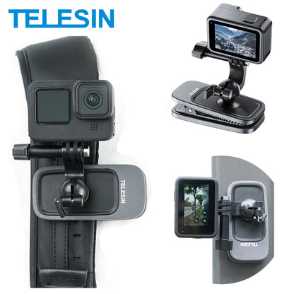 TELESIN 360° Rotation Magnetic Backpack Clip Mount for GoPro, Insta360, and DJI Action Cameras
