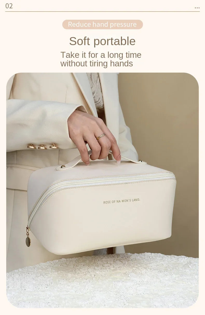 PU Leather Large-Capacity Cosmetic Bag – Waterproof Travel Makeup Storage Pouch