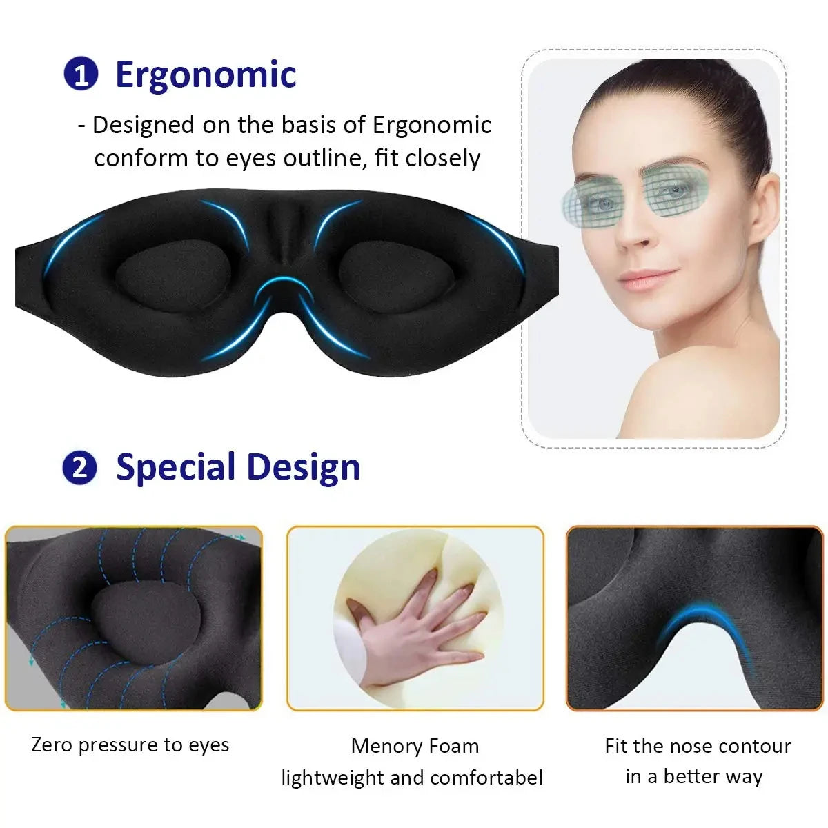 Eye Mask for Sleeping & Travel with 3D Contoured Design – Block Out Light and Enhance Sleep Quality