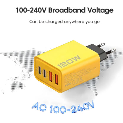 120W 4-Port USB-C Fast Charger - Perfect for Travel, Home, and Office