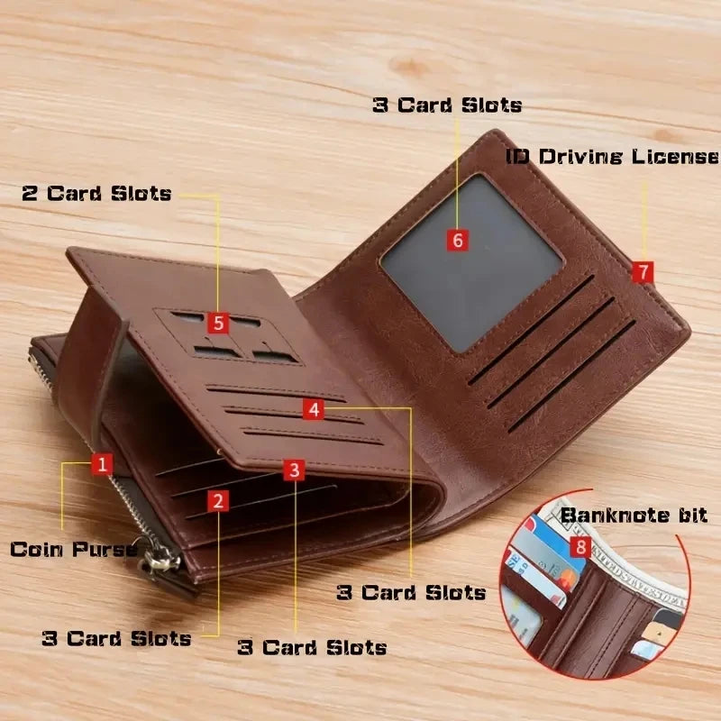 Men's RFID Blocking PU Leather Wallet - Compact Coin Purse & Zippered Business Card Holder