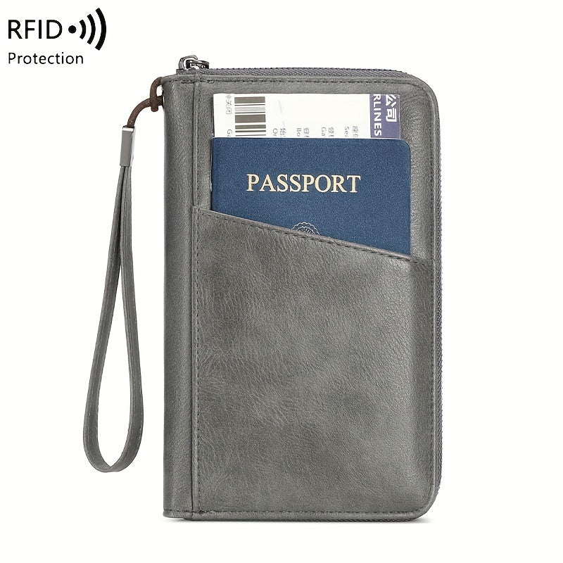 RFID Blocking Passport Wallet – Travel Organizer with Detachable Strap, Anti-Theft Design, and Zipper Closure