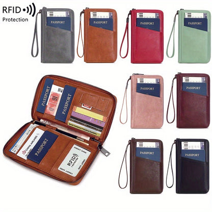 RFID Blocking Passport Wallet – Travel Organizer with Detachable Strap, Anti-Theft Design, and Zipper Closure
